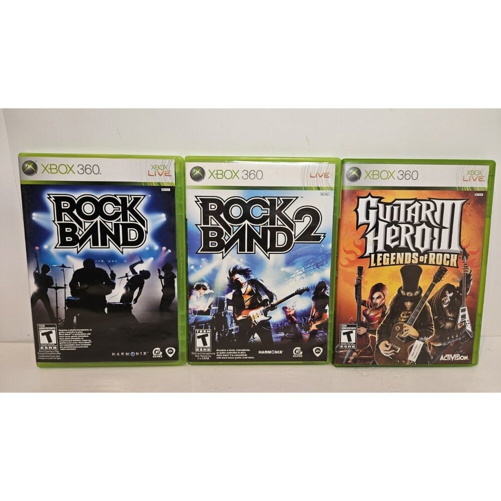 Bundle Of 3 Games Rock Band 1 & 2 & GH3 Xbox 360 Complete CIB